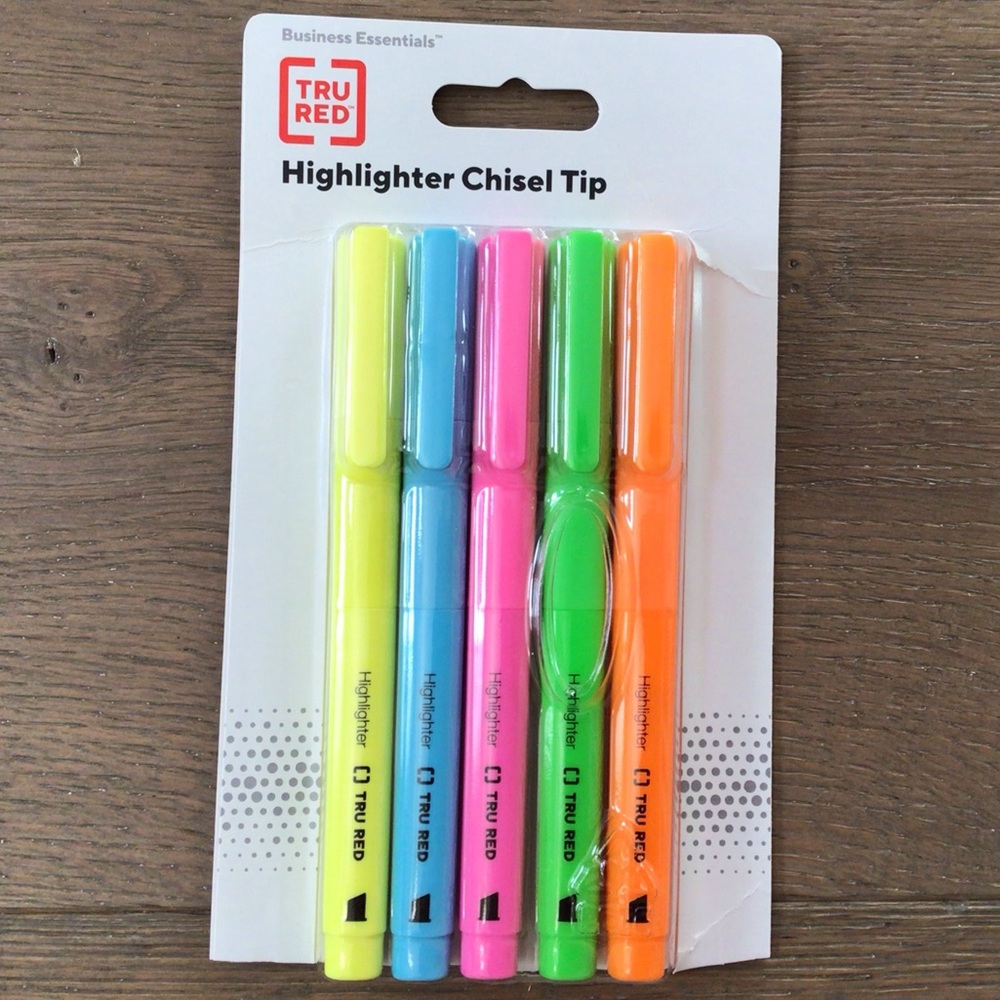 New Tru Red Highlighter Chisel Tip 5 assorted highlighters